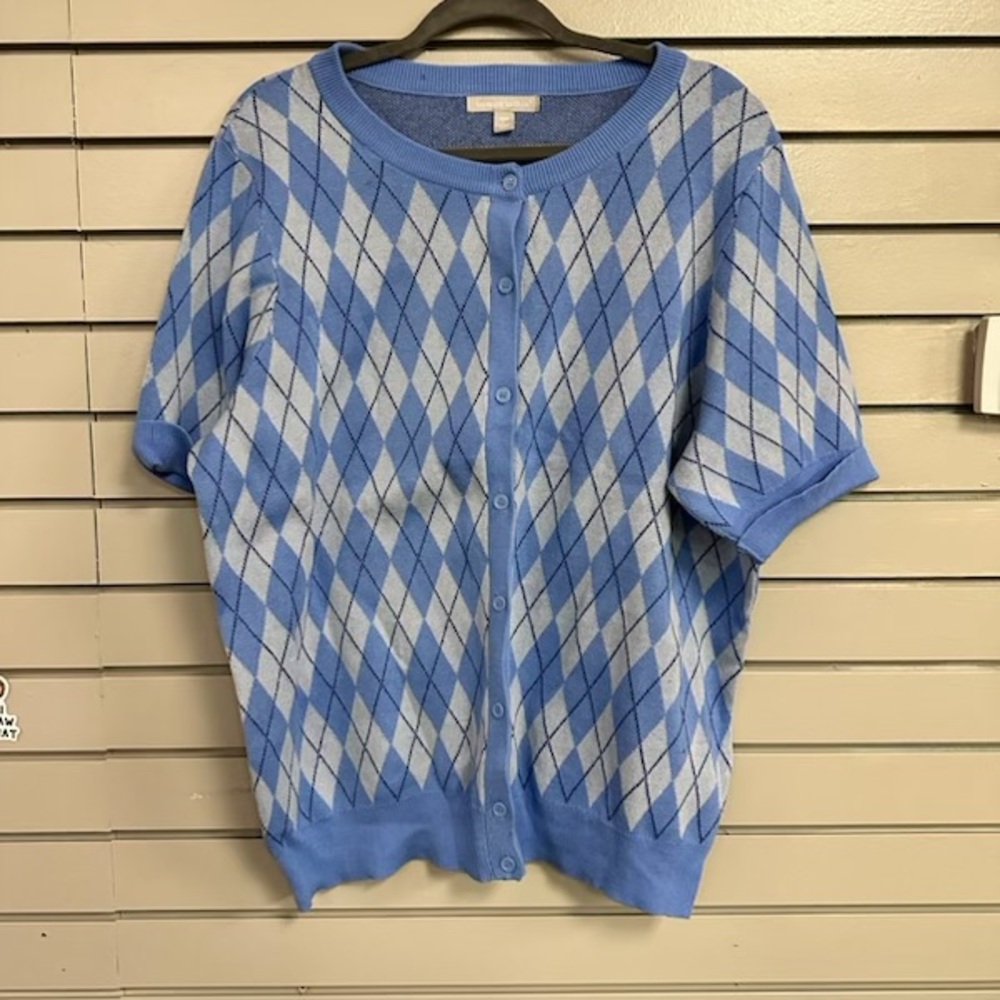 Woman Within Women’s Blue & Grey Pattern Cardigan. Size 7. Like New